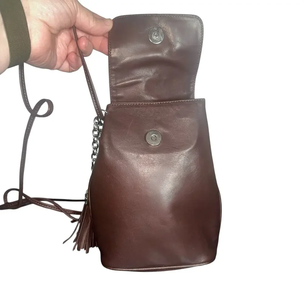 Francesco Biasia Italian Leather Mini Backpack Brown Tassel Chain Purse luxury